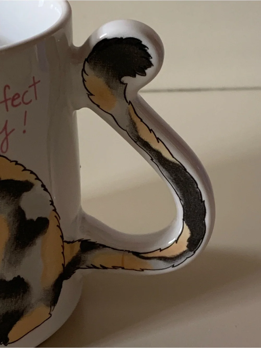 Vintage Action Japan Calico Cat Mug - Tail Handle - Have a Purr-r-fect Day